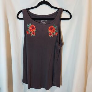American Eagle Outfitters Gray Tank Top-Red Floral Embroidery Soft & Sexy Line